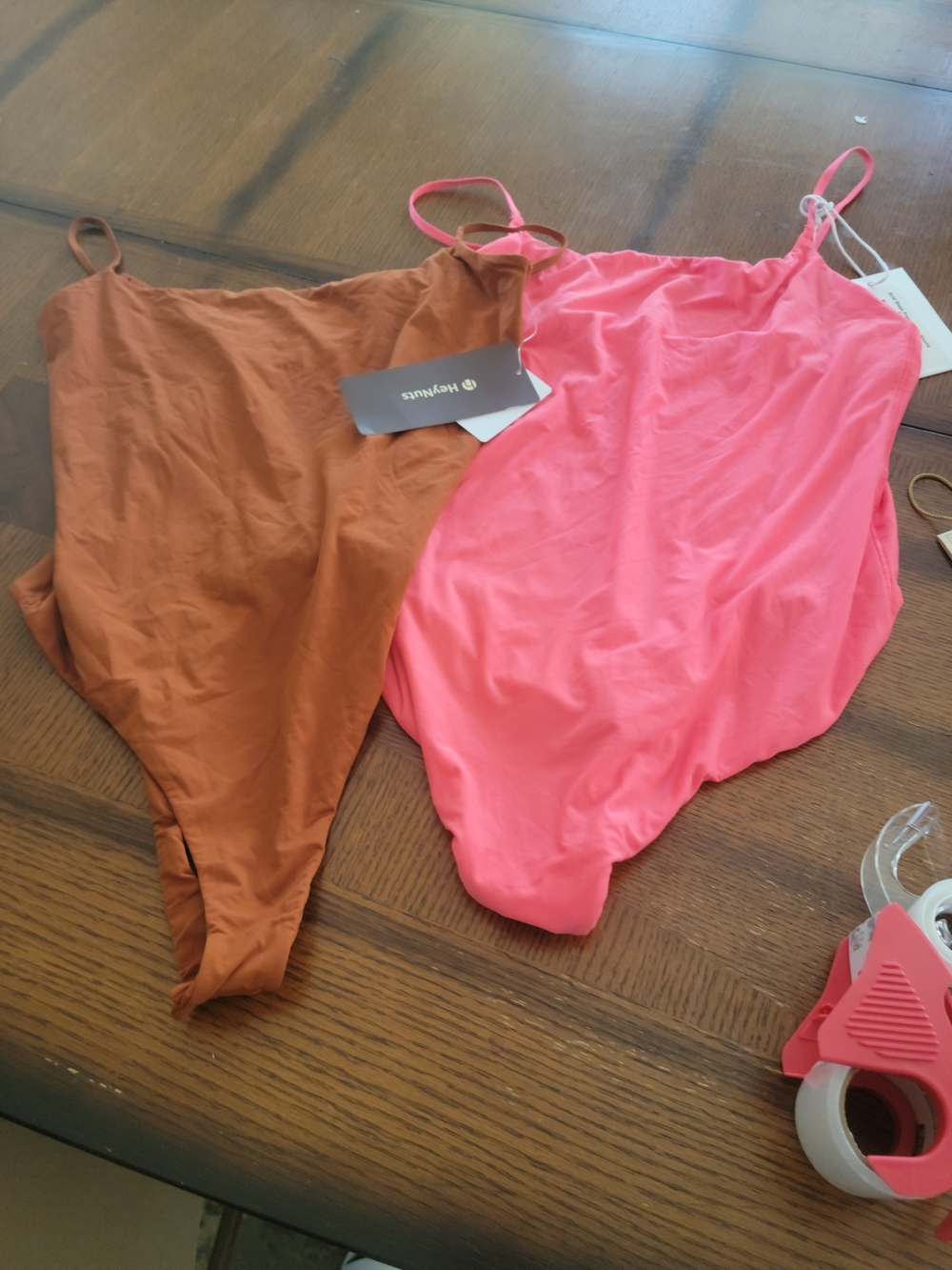 Bundle If 2 - Hey Nuts Spaghetti Strap bodysuits- Rust Brown & Coral/Pink